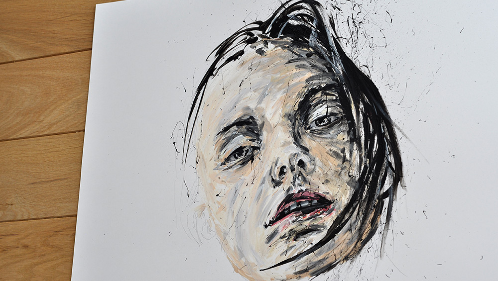 Peinture acrylique, portrait femme à Lyon, par Hervé Augoyat