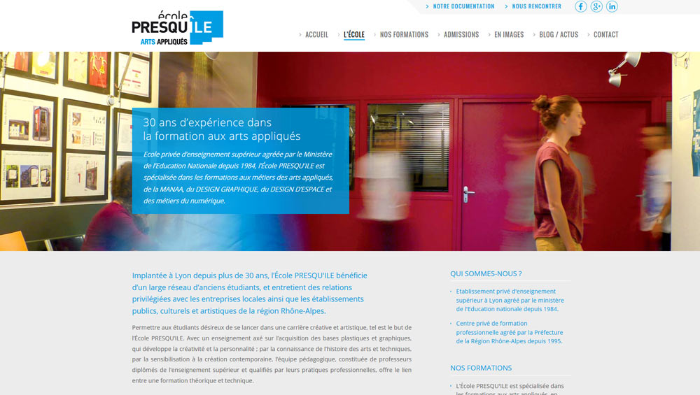 Site internet Ecole Presqu'Ile à Lyon, Refonte et référencement, Hervé Augoyat