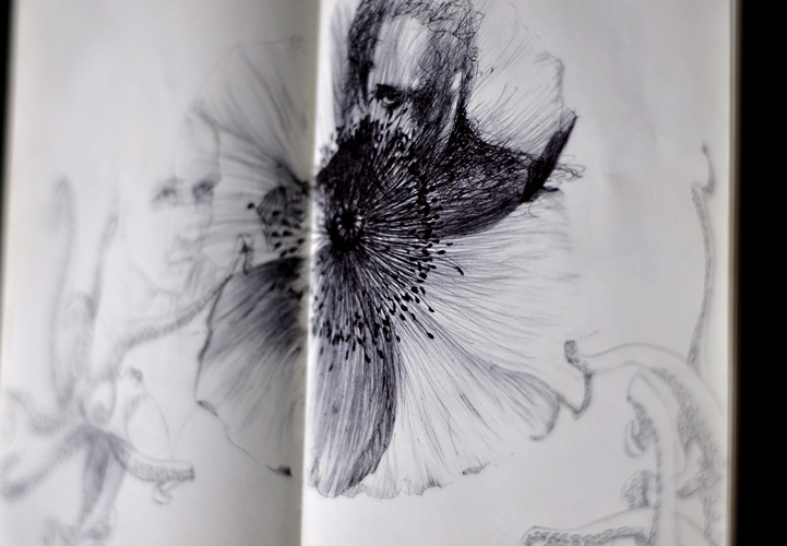 Carnet de croquis et dessin, stylo noir, Hervé Augoyat Lyon.