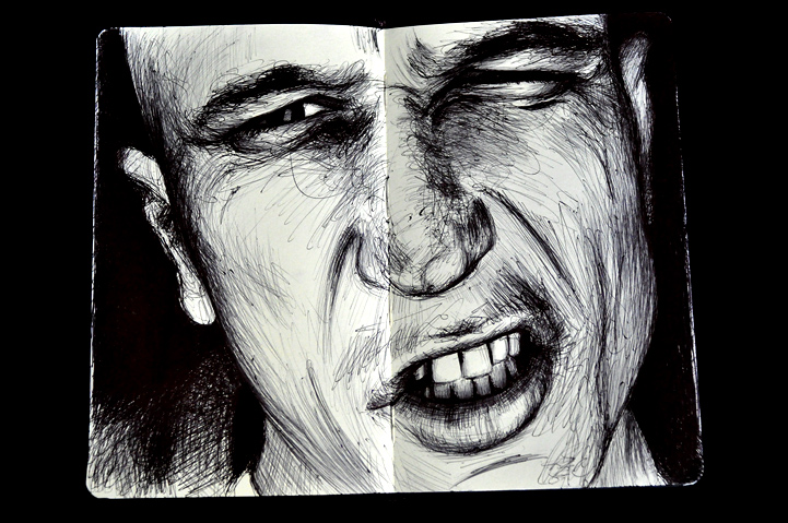 C-sen, Carnet de croquis et dessin, stylo noir, Hervé Augoyat Lyon.