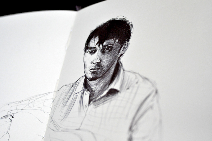 Carnet de croquis et dessin, stylo noir, Hervé Augoyat Lyon.