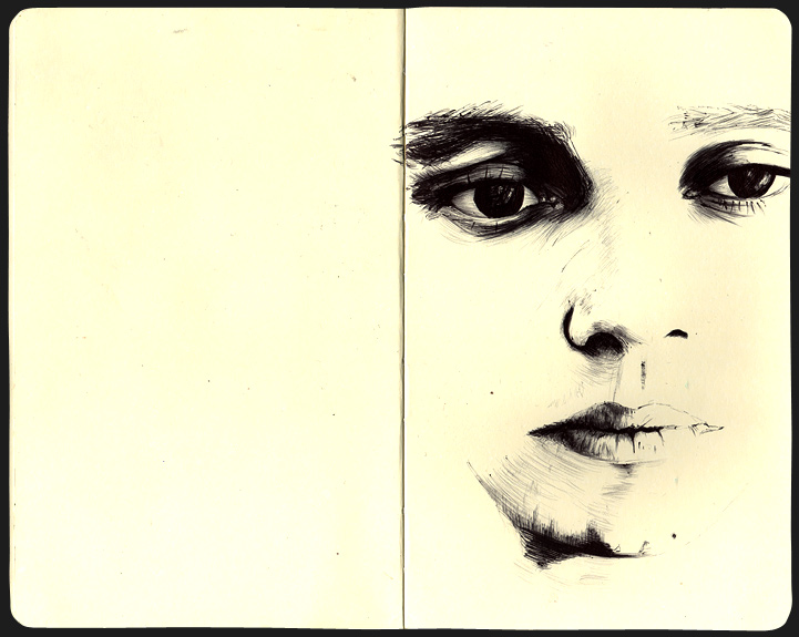 Carnet de dessin, portraits, Damien Saez, Hervé Augoyat.