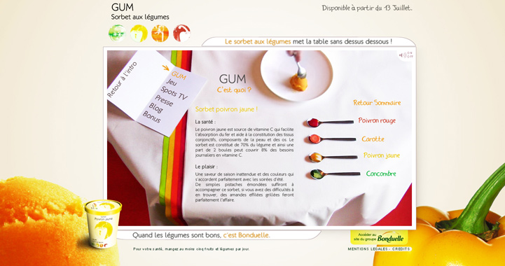 Création de l’identité et du site internet pour le sorbet au légume Gum, Hervé Augoyat.