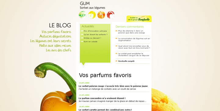 Création de l’identité et du site internet pour le sorbet au légume Gum, Hervé Augoyat.