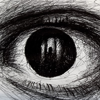 Oeil noir, dessin et animation traditionnelle.
