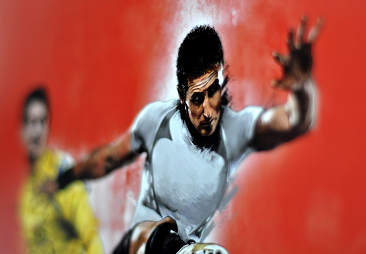 Infographie football, poster dessin et peinture à la tablette graphique, Hervé Augoyat.