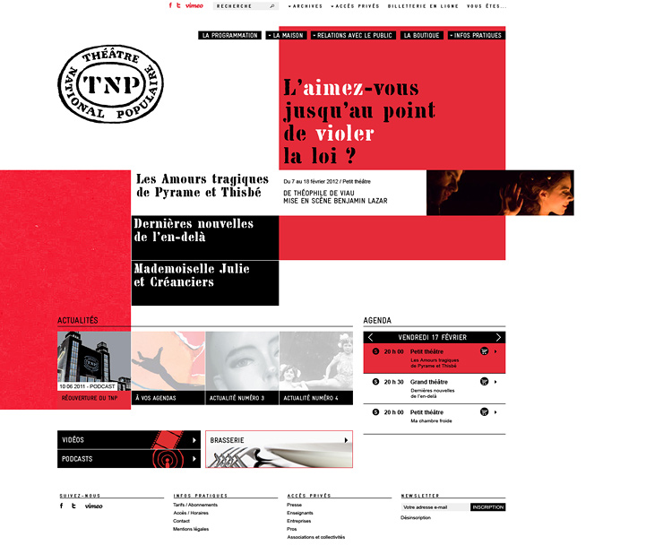 Création de la maquette graphique du site internet du Théâtre National Populaire, Hervé Augoyat.