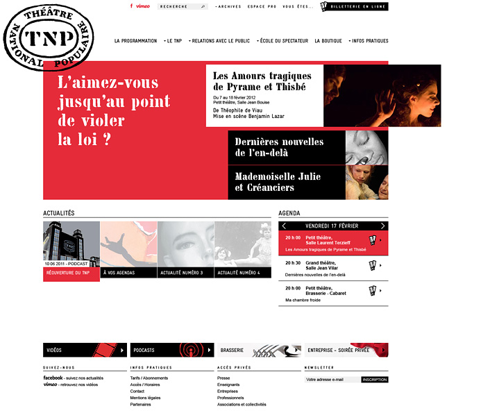 Création de la maquette graphique du site internet du Théâtre National Populaire, Hervé Augoyat.