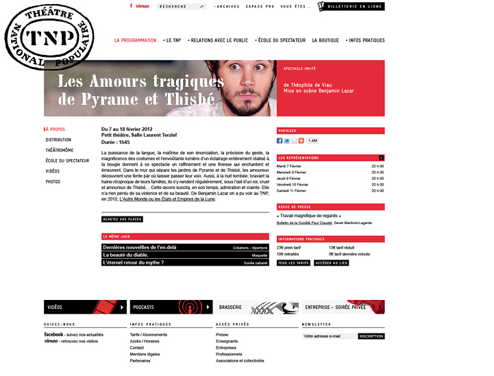 Création de la maquette graphique du site internet du Théâtre National Populaire, Hervé Augoyat.