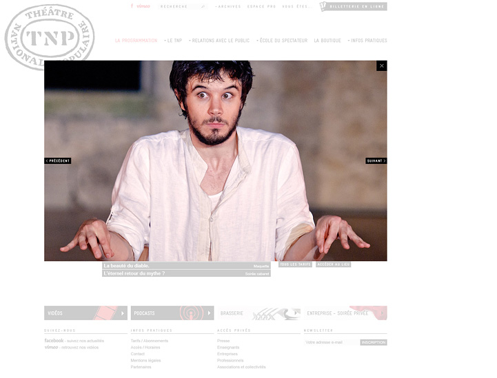 Création de la maquette graphique du site internet du Théâtre National Populaire, Hervé Augoyat.