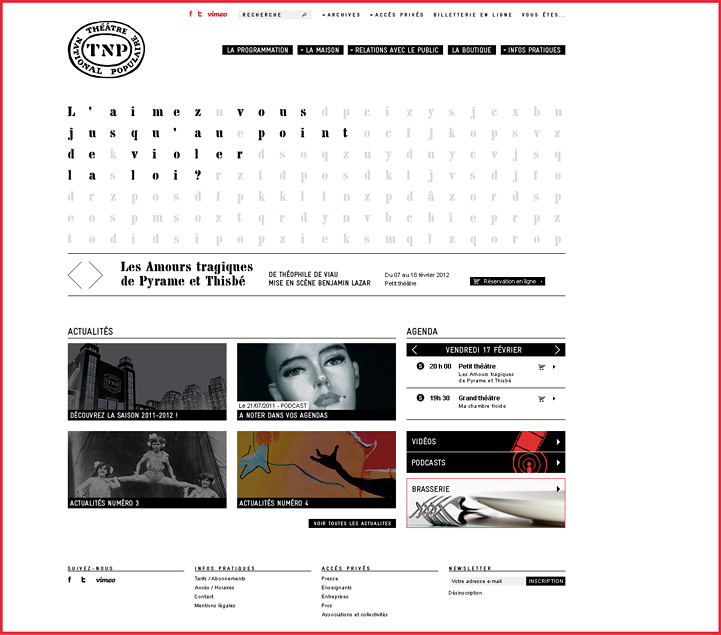 Création de la maquette graphique du site internet du Théâtre National Populaire, Hervé Augoyat.