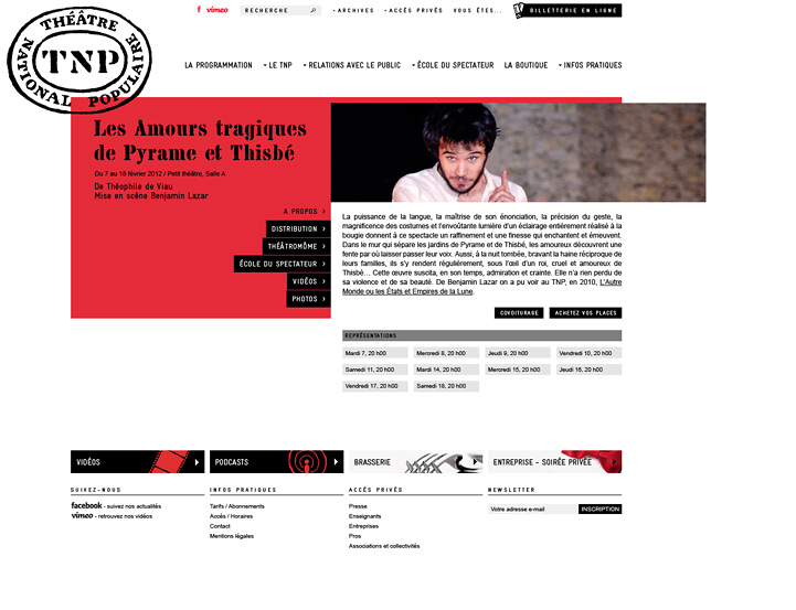 Création de la maquette graphique du site internet du Théâtre National Populaire, Hervé Augoyat.