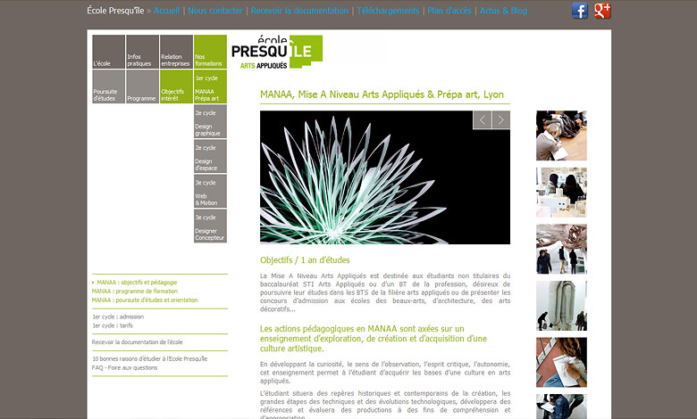 Site internet Ecole Presqu'ILE Lyon