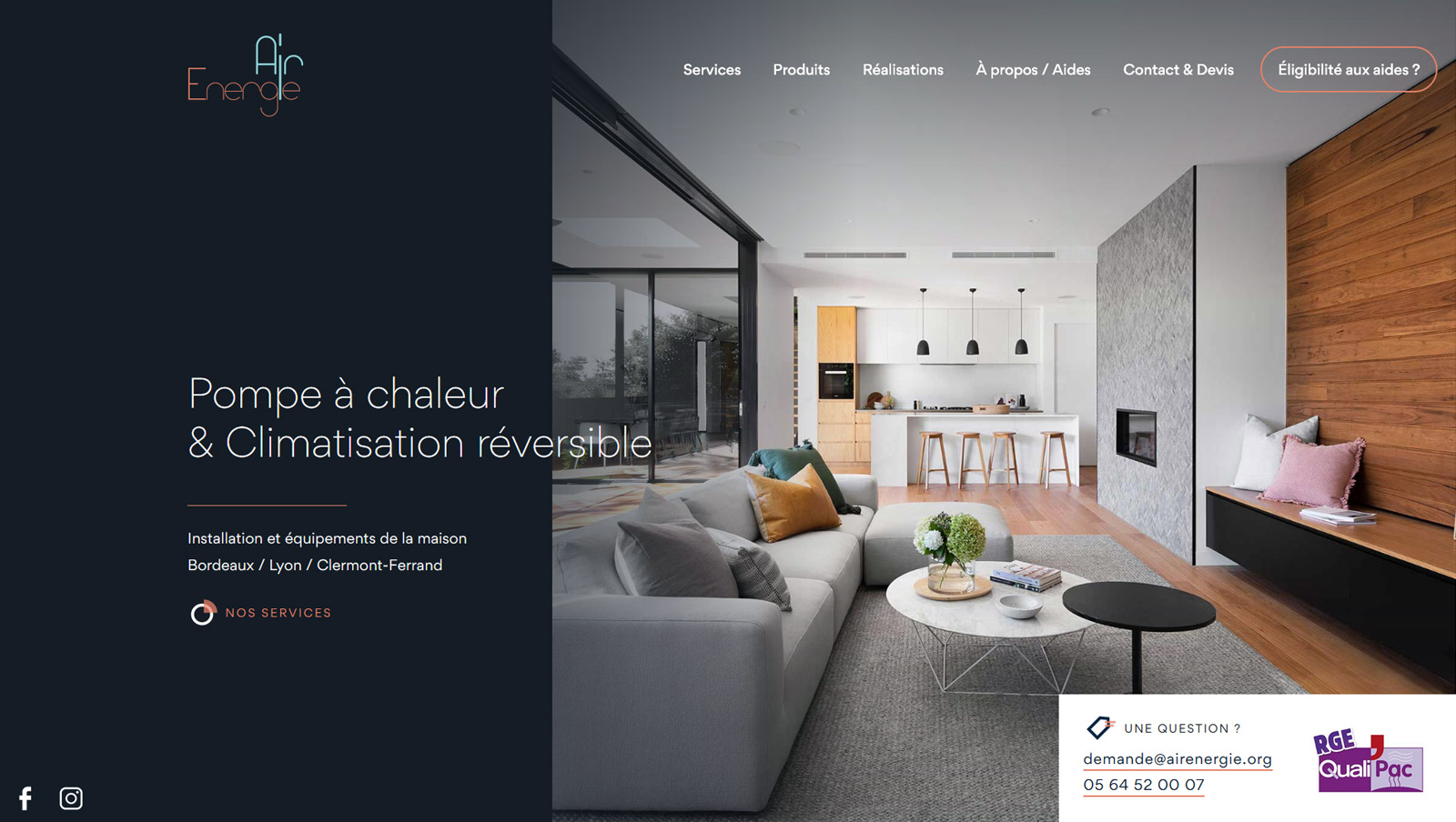 Création du site internet pour Air Energie, installateur pompe à chaleur et climatisation Bordeaux Lyon Clermont, par Hervé Augoyat