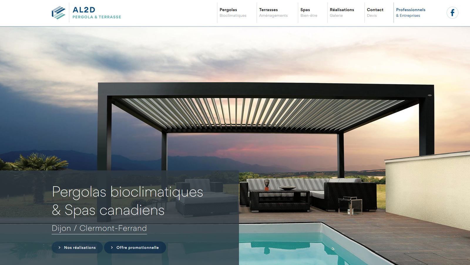Création site internet vitrine : webdesign et développement pour AL2D Pergola et Terrasse, pergola bioclimatique Dijon / Clermont par Hervé Augoyat