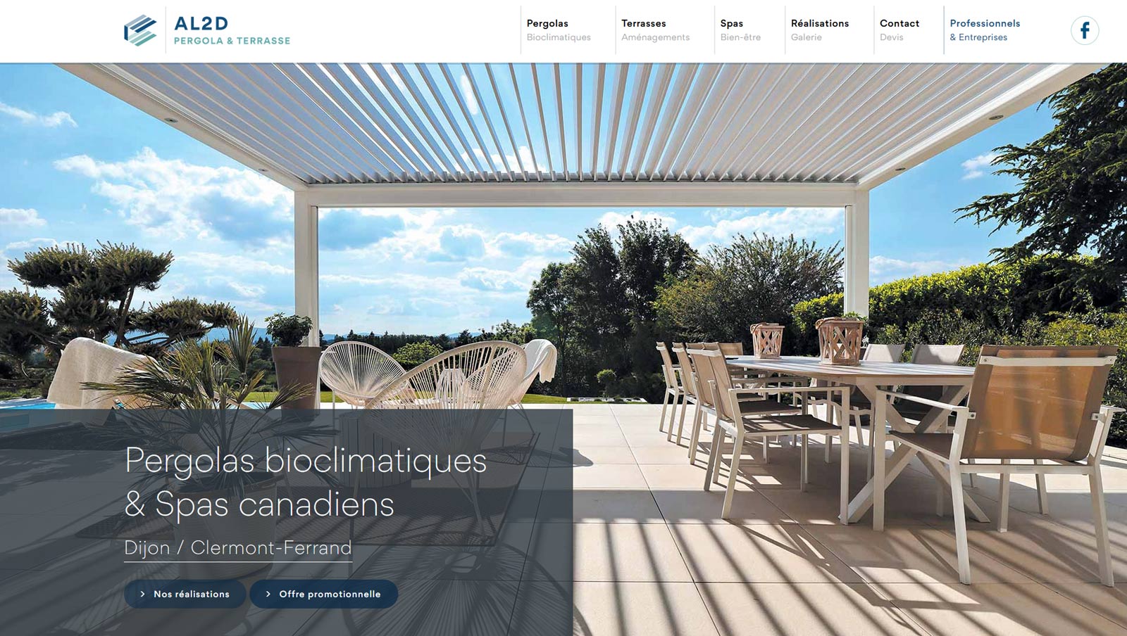 Création site internet vitrine : webdesign et développement pour AL2D Pergola et Terrasse, pergola bioclimatique Dijon / Clermont par Hervé Augoyat