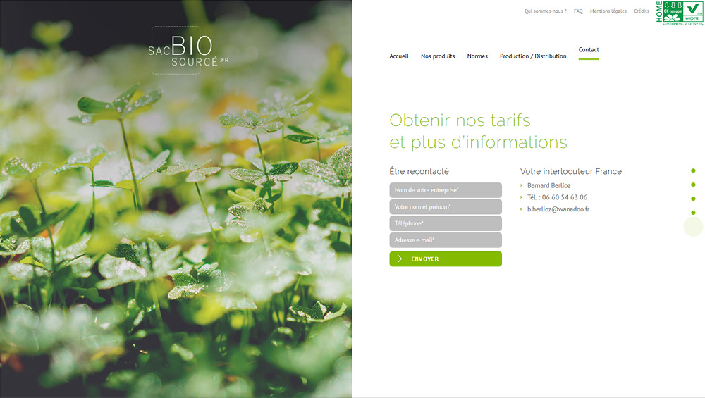 Sac biosourcé, création site web et logotype, Hervé Augoyat