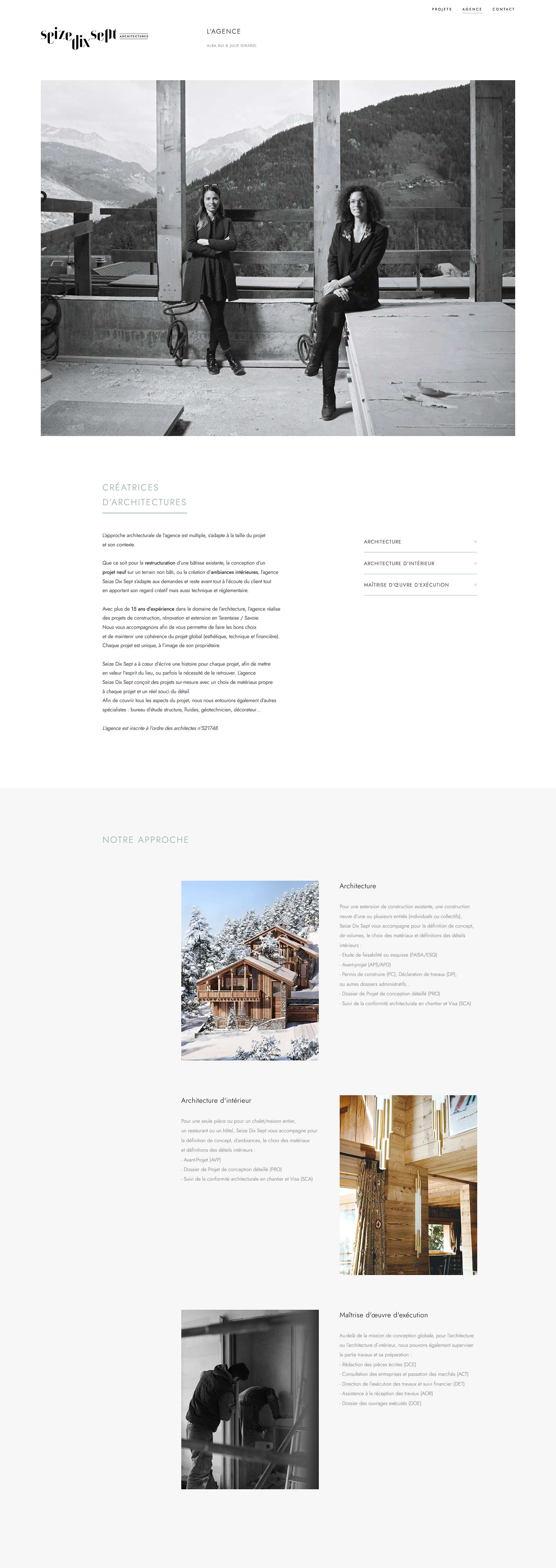 Création du site internet pour Seize Dix Sept à Moûtiers (Savoie), agence d'architecture, par Hervé Augoyat