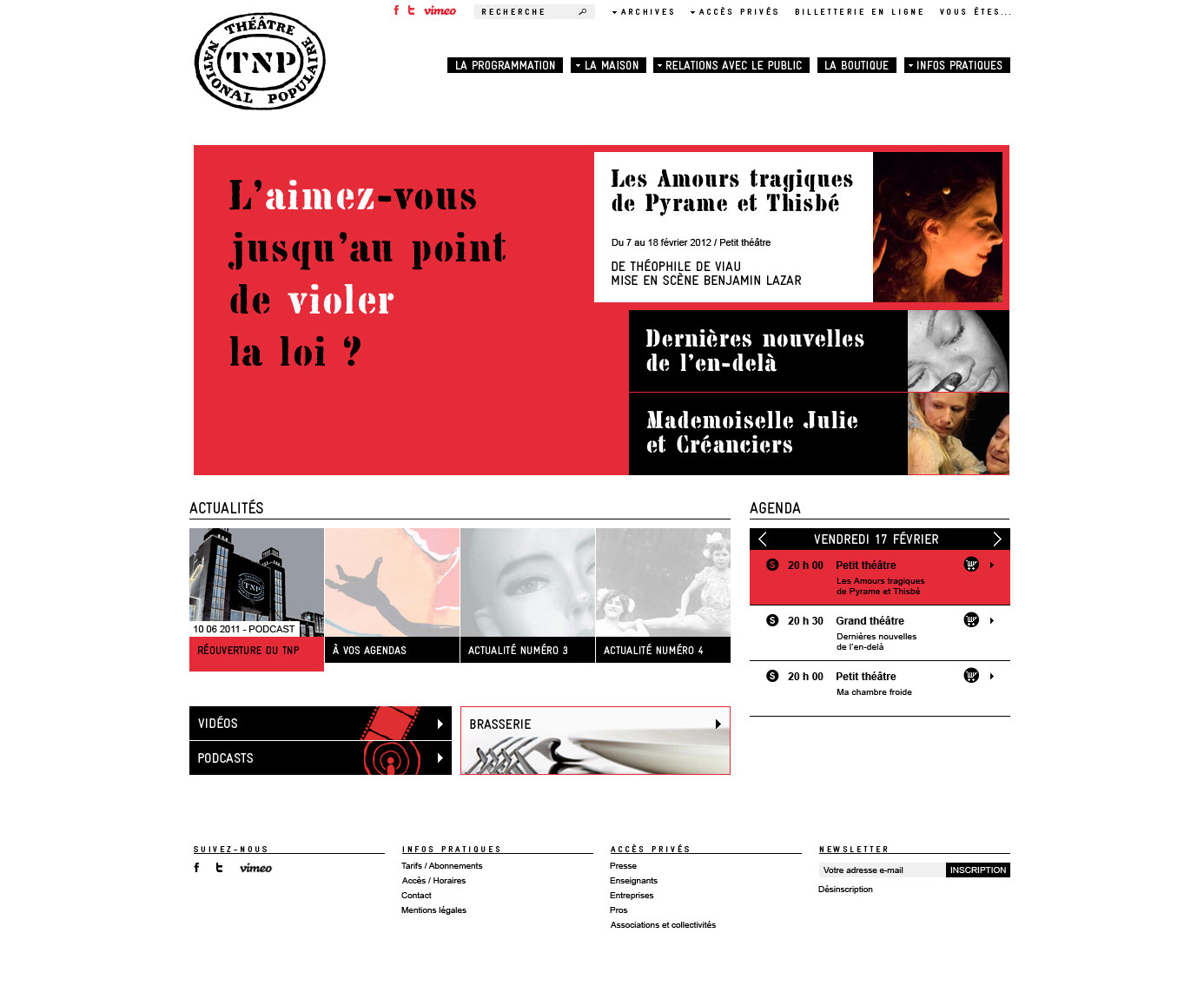 maquette graphique du site internet du Théâtre National Populaire (TNP), Hervé Augoyat