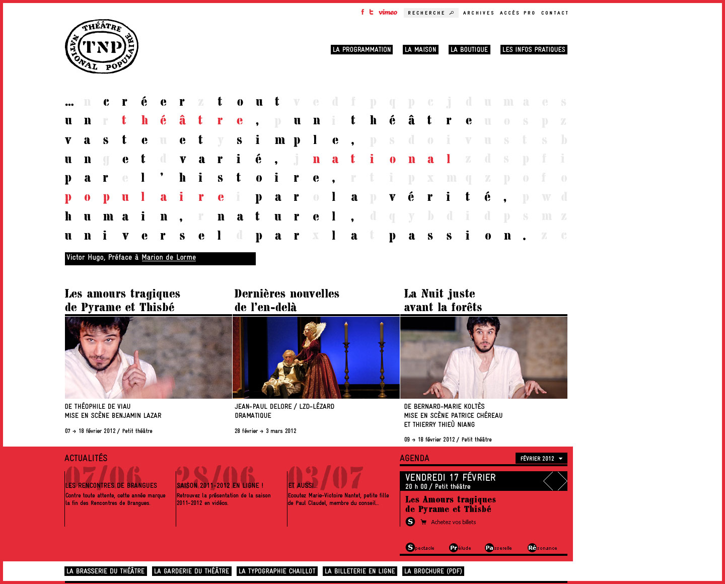 maquette graphique du site internet du Théâtre National Populaire (TNP), Hervé Augoyat