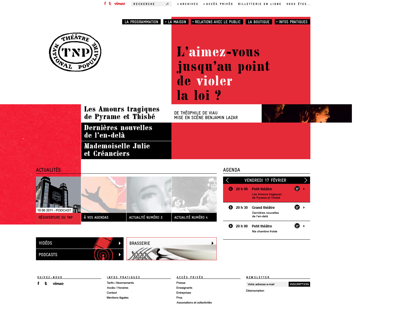 maquette graphique du site internet du Théâtre National Populaire (TNP), Hervé Augoyat