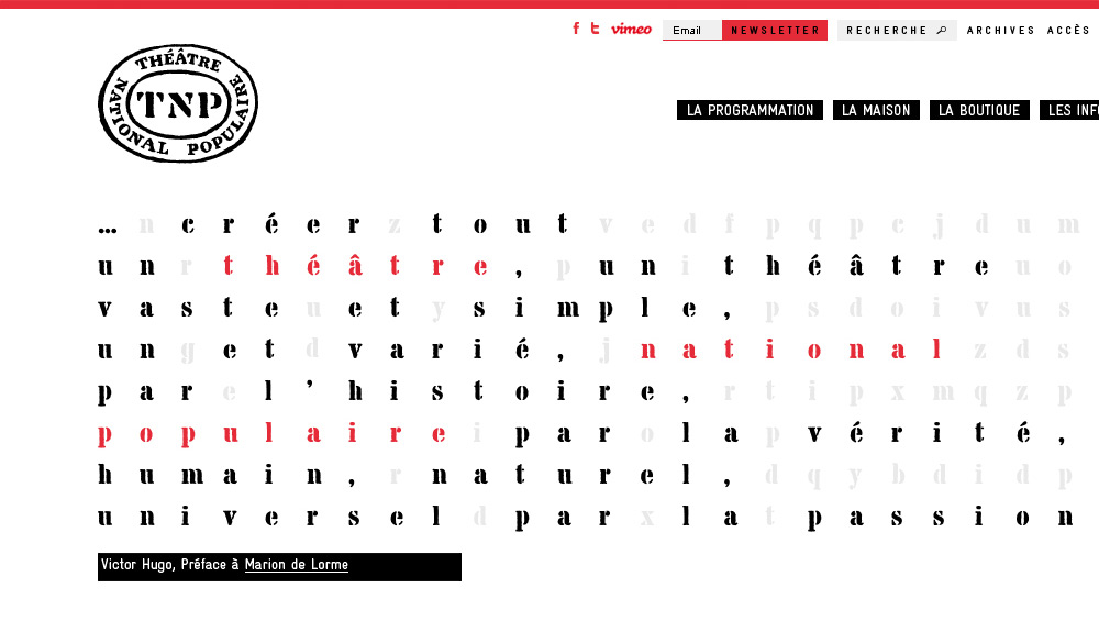 maquette graphique du site internet du Théâtre National Populaire (TNP), Hervé Augoyat