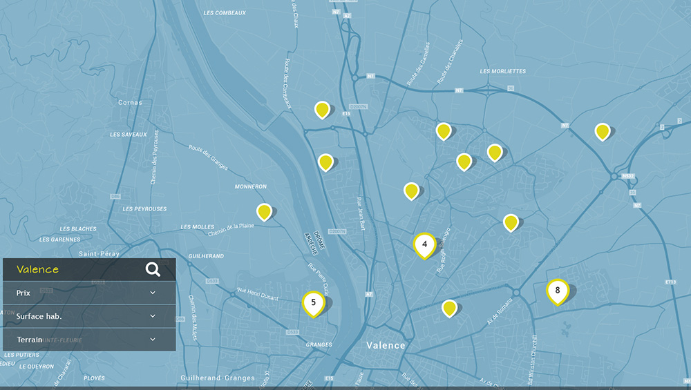 TrouverMaMaison, application web immobilier géolocalisation, motion design, Hervé Augoyat