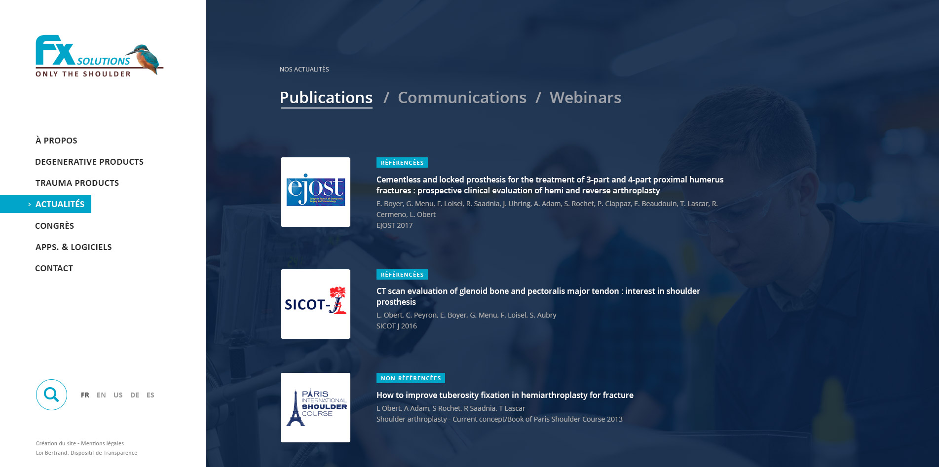 FX Shoulder Solutions, création du site internet par Hervé Augoyat à Lyon, site dans le domaine de la santé / innovation.