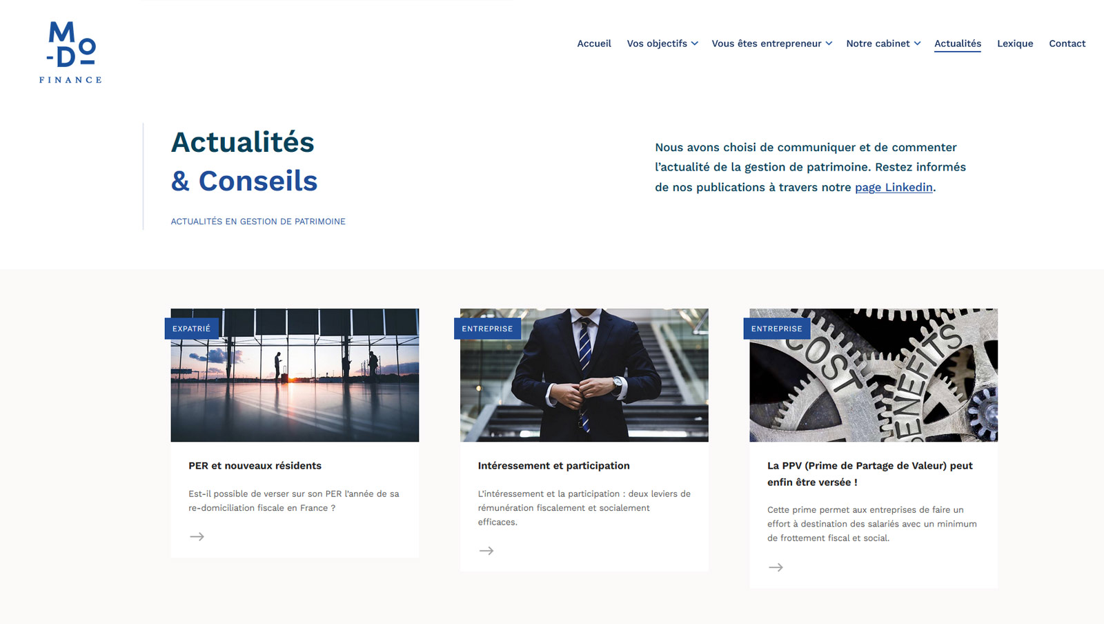 Création du site internet pour MDO Finance, conseil en gestion de patrimoine à Lyon, par Hervé Augoyat
