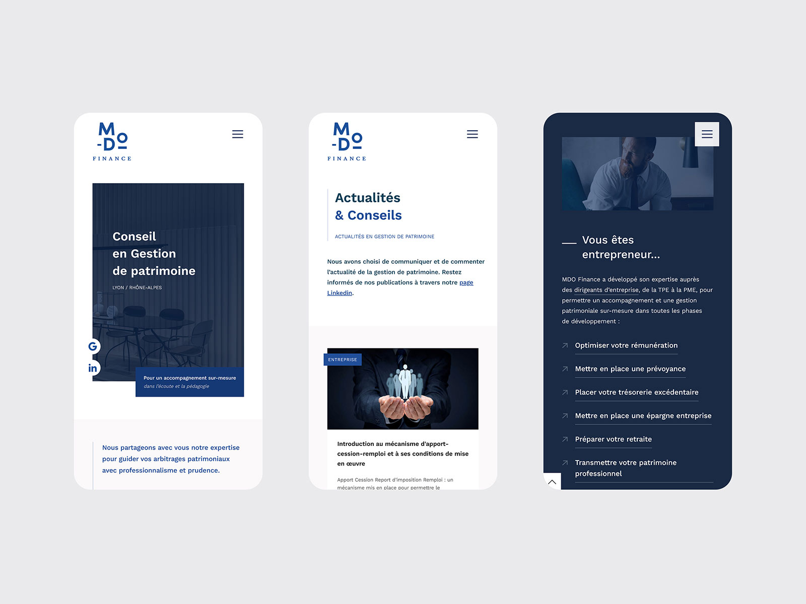 Création du site internet mobile pour MDO Finance, conseil en gestion de patrimoine à Lyon, par Hervé Augoyat