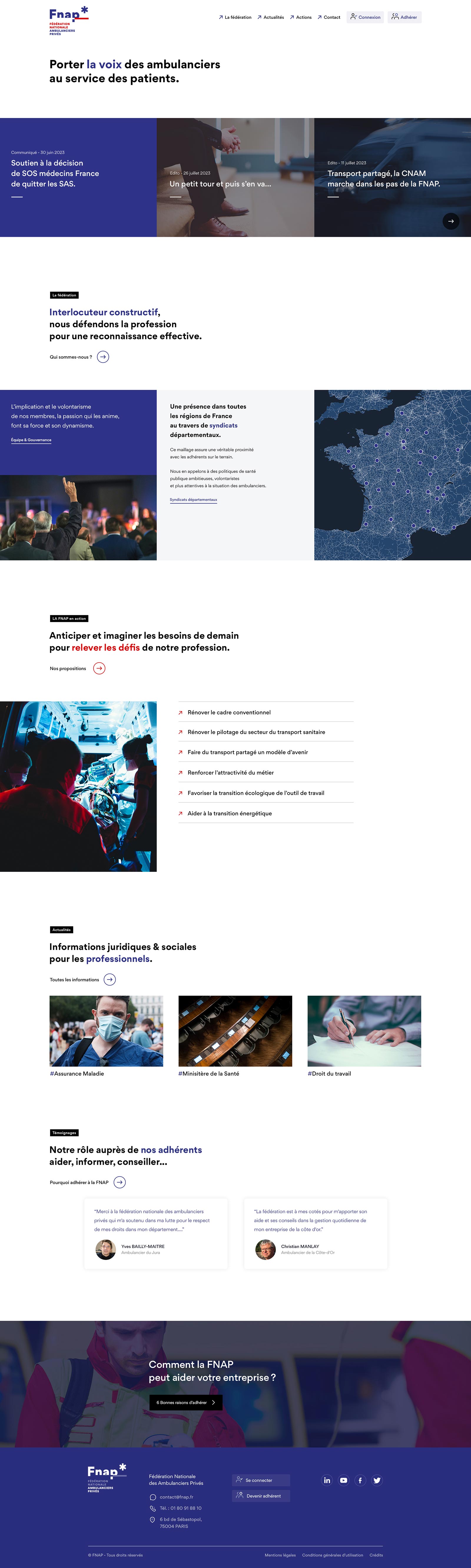 FNAP, Fédération Nationale des Ambulanciers Privés, création charte graphique et webdesign par Hervé Augoyat